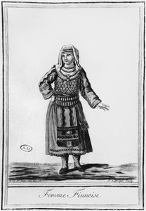 Finse vrouw in traditionele klederdracht, gegraveerd door J. Laroque door Jacques Grasset de Saint Sauveur